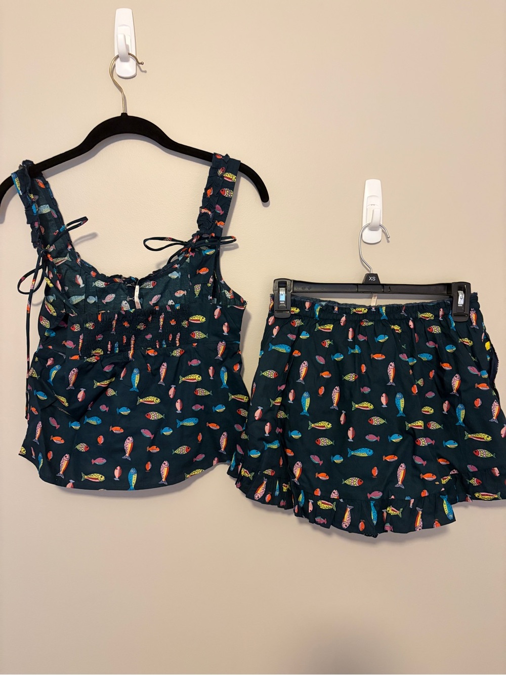 Free People Ellia Navy Fish-Print Ruffle Skirt Set - Picture 6 of 8